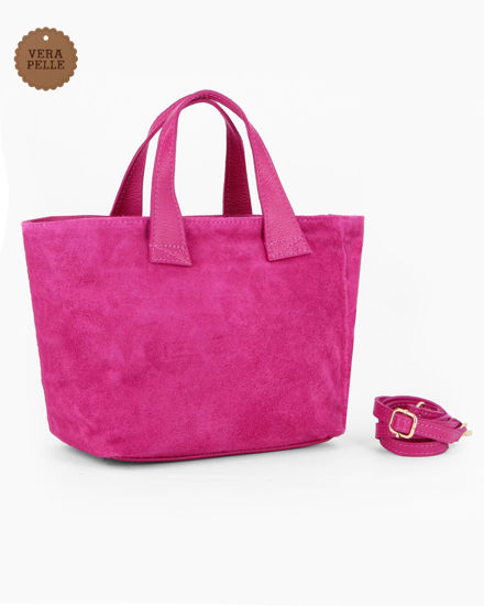 Immagine di NARDINI - Borsa due manici fuxia scamosciata in VERA PELLE con tasca posteriore, tracolla removibile - MADE IN ITALY