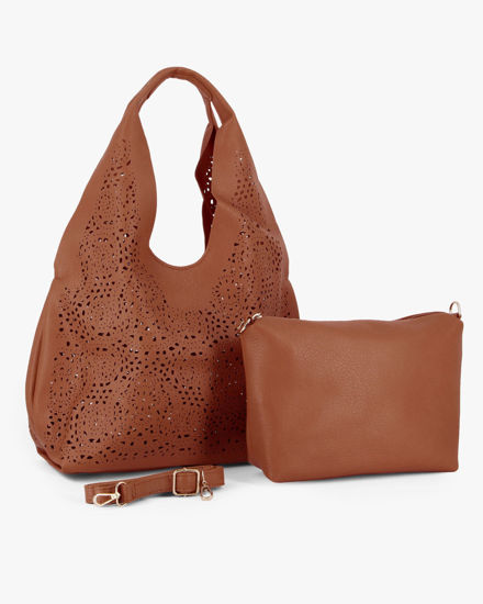 Immagine di NARDINI - Sacca due manici marrone traforata con pochette interna estraibile