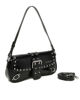 Immagine di RIFLE - Borsa a spalla nera con patta, fibbie e borchie, tracolla removibile