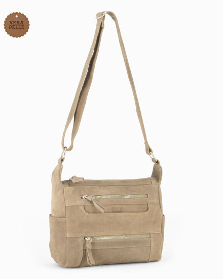 Immagine di CHESTER POLO ACADEMY - Tracolla cappuccino scamosciata in VERA PELLE con tre tasche frontali