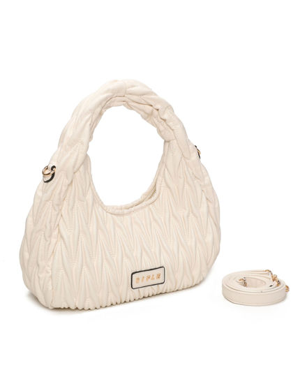 Immagine di RIFLE - Borsa a spalla beige trapuntata con tracolla removibile