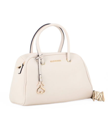 Immagine di SOLO SOPRANI - Borsa bauletto panna con ciondolo e tracolla removibili