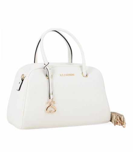 Immagine di SOLO SOPRANI - Borsa bauletto bianca con ciondolo e tracolla removibili