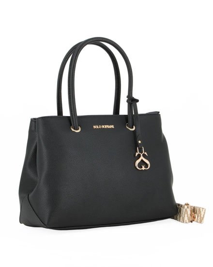 Immagine di SOLO SOPRANI - Borsa due manici nera con ciondolo e tracolla removibili