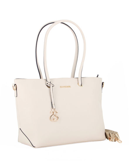 Immagine di SOLO SOPRANI - Borsa shopping panna con ciondolo e tracolla removibili