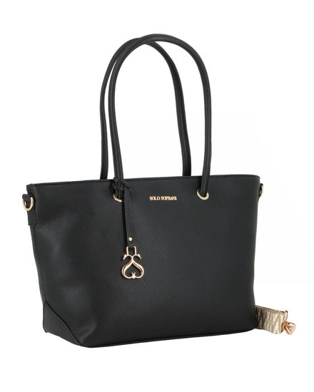 Immagine di SOLO SOPRANI - Borsa shopping nera con ciondolo e tracolla removibili