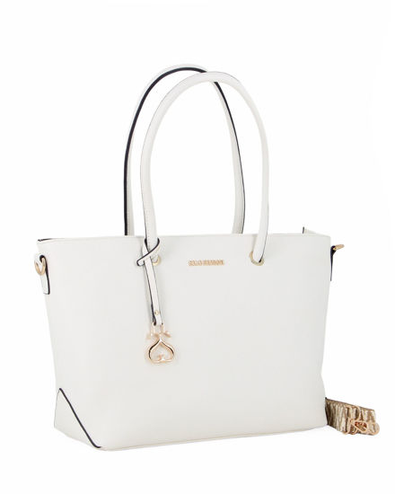 Immagine di SOLO SOPRANI - Borsa shopping bianca con ciondolo e tracolla removibili