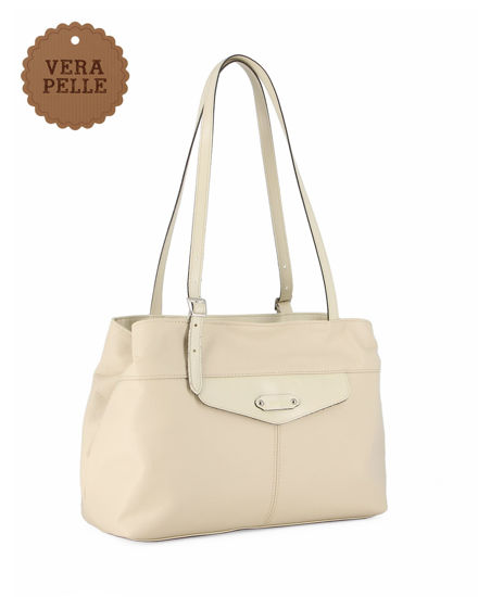 Immagine di DIVAS - Borsa a spalla beige in VERA PELLE con manici regolabili, MADE IN ITALY