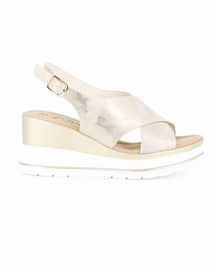 Immagine di MISS GLOBO - Sandalo platform beige con incrocio frontale e sottopiede in memory soft, zeppa 7,5CM