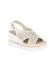 Immagine di MISS GLOBO - Sandalo platform panna con fasce incrociate traforate e sottopiede in memory soft, zeppa 7CM