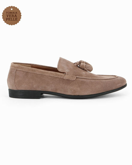 Immagine di CLASS MAN - Mocassino taupe scamosciato in VERA PELLE con nappe