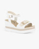 Immagine di MISS GLOBO - Sandalo platform bianco/panna con fibbia sulla fascia anteriore e sottopiede in memory soft, zeppa 7CM