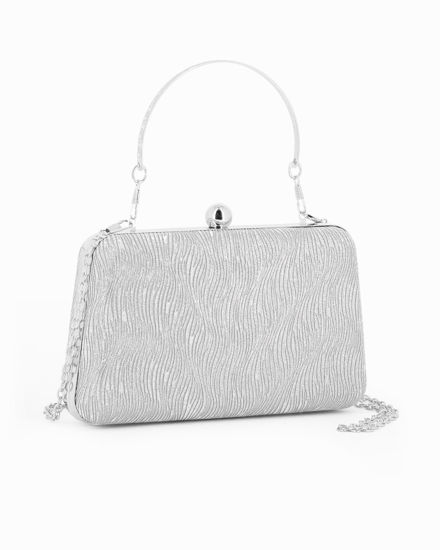 Immagine di DIVAS - Clutch argento rigida effetto ondulato con manico e pomello