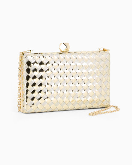 Immagine di DIVAS - Clutch oro rigida intrecciata con pomello