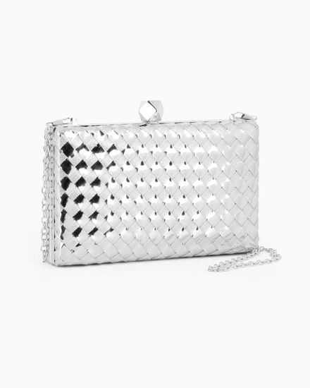 Immagine di DIVAS - Clutch argento rigida intrecciata con pomello
