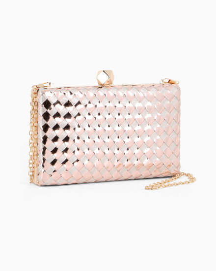 Immagine di DIVAS - Clutch champagne rigida intrecciata con pomello