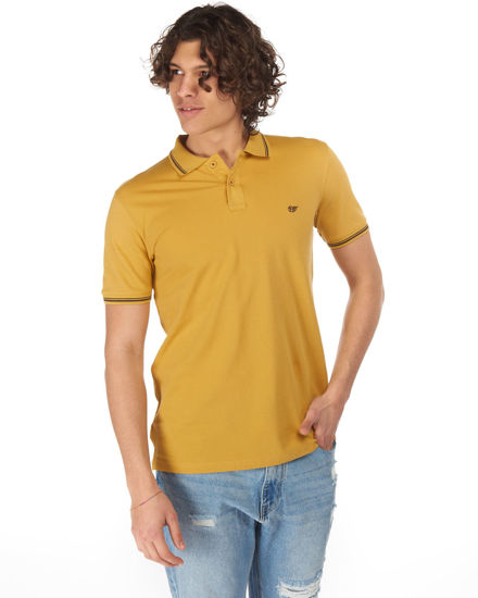 Immagine di CARRERA - Polo manica corta basic in piquet di cotone ocra con bordino a contrasto