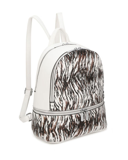 Immagine di RIFLE - Zaino animalier bianco con due scomparti principali e tasca frontale con zip orizzontale