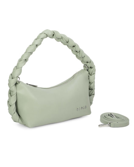 Immagine di RIFLE - Borsa a spalla verde salvia con manico intrecciato, tracolla removibile