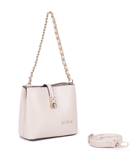 Immagine di RIFLE - Minibag nude con tre scomparti principali e pattina con chiusura a girello, tracolla removibile