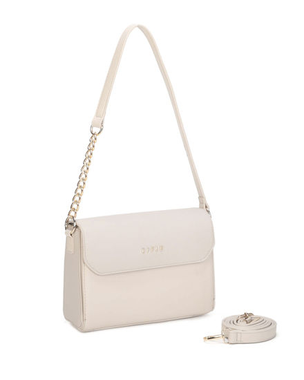 Immagine di RIFLE - Borsa a spalla beige con patta e tasca frontale, tracolla removibile