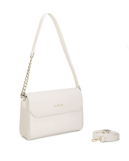 Immagine di RIFLE - Borsa a spalla avorio con patta e tasca frontale, tracolla removibile