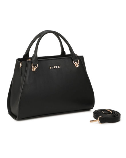 Immagine di RIFLE - Borsa due manici nera con tasca posteriore, tracolla removibile