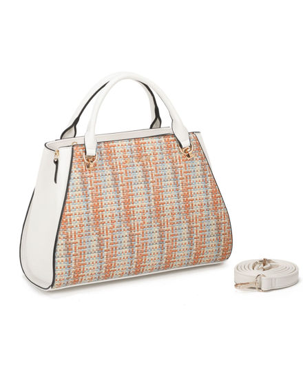Immagine di RIFLE - Borsa due manici multicolor effetto intreccio con tasca posteriore, tracolla removibile