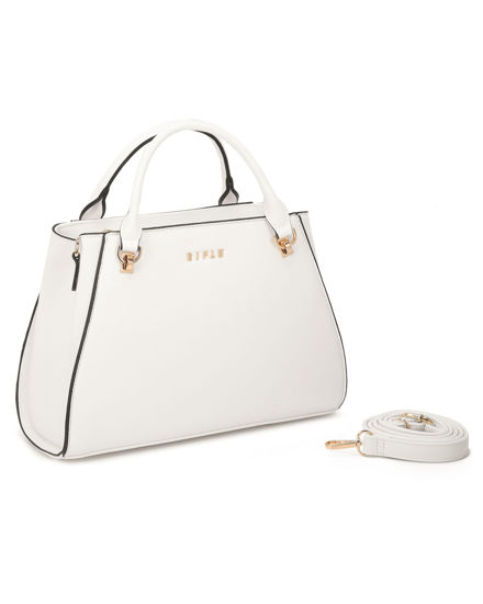 Immagine di RIFLE - Borsa due manici bianca con tasca posteriore, tracolla removibile