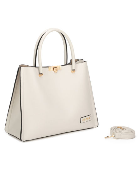 Immagine di RIFLE - Borsa due manici beige con tre scomparti principali, tracolla removibile