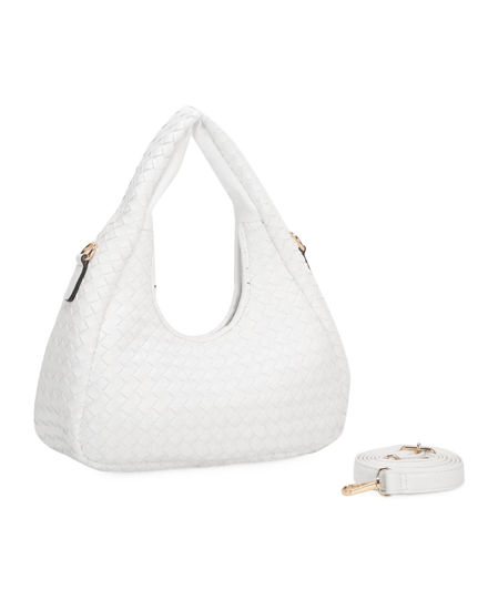 Immagine di RIFLE - Borsa a mano bianca intrecciata con tracolla removibile