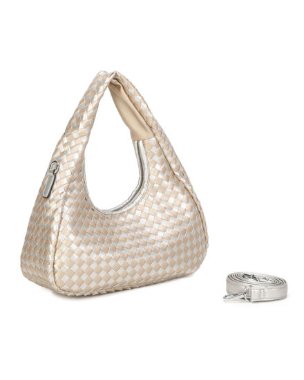 Immagine di RIFLE - Borsa a mano argento intrecciata con tracolla removibile