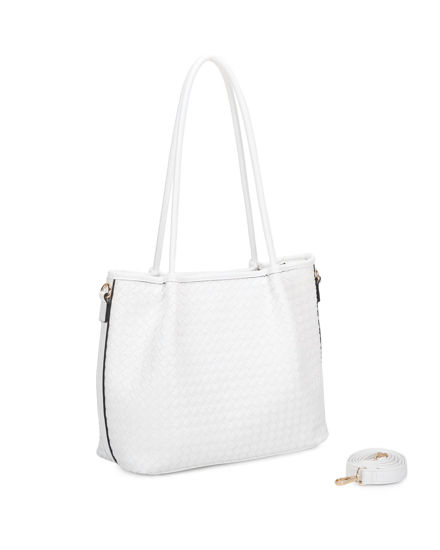 Immagine di RIFLE - Borsa shopping bianca intrecciata, tracolla removibile