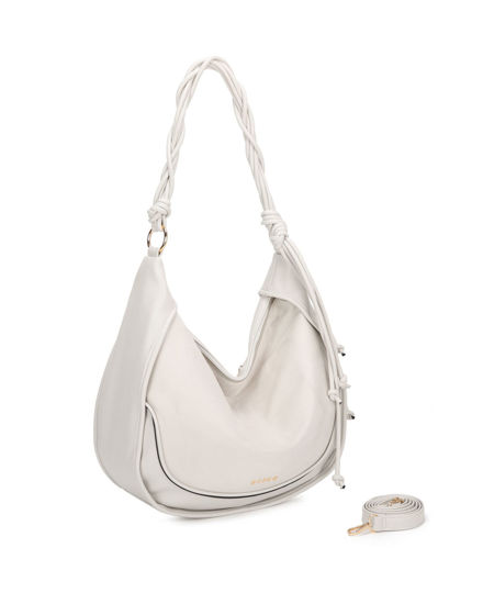 Immagine di RIFLE - Borsa sacca avorio con parte frontale scamosciata e manico intrecciato , tracolla removibile