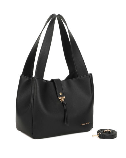 Immagine di NARDINI - Borsa due manici nera con pattina, tracolla removibile