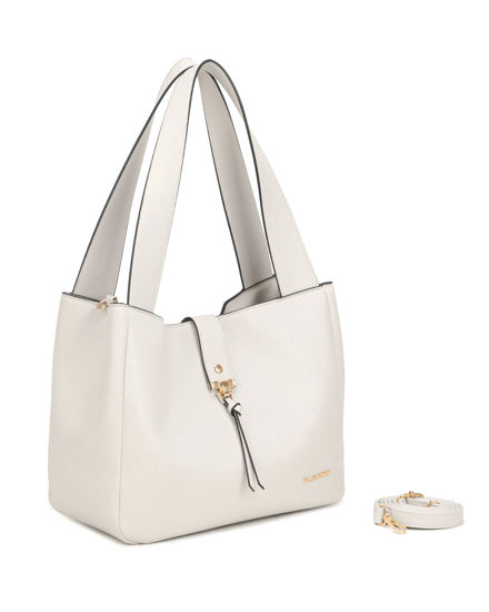 Immagine di NARDINI - Borsa due manici beige con pattina, tracolla removibile