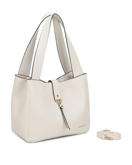 Immagine di NARDINI - Borsa due manici naturale con pattina, tracolla removibile