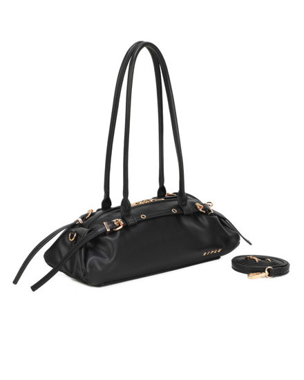 Immagine di RIFLE - Borsa baguette a spalla nera con fibbie, tracolla removibile