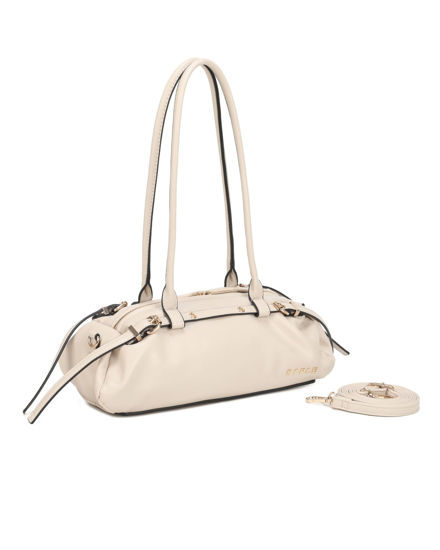 Immagine di RIFLE - Borsa baguette a spalla naturale con fibbie, tracolla removibile