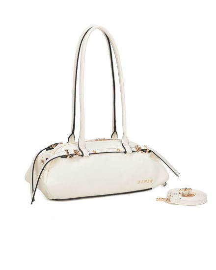 Immagine di RIFLE - Borsa baguette a spalla avorio con fibbie, tracolla removibile