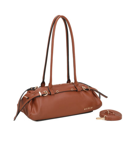 Immagine di RIFLE - Borsa baguette a spalla cuoio con fibbie, tracolla removibile