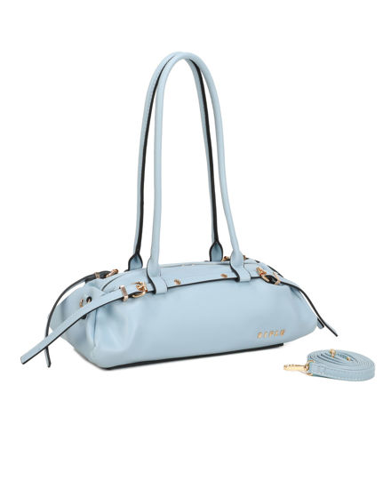 Immagine di RIFLE - Borsa baguette a spalla celeste con fibbie, tracolla removibile