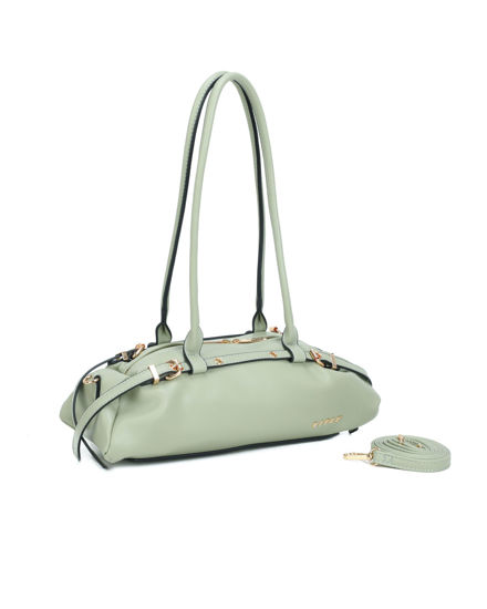 Immagine di RIFLE - Borsa baguette a spalla verde salvia con fibbie, tracolla removibile