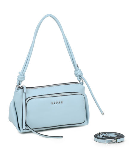 Immagine di RIFLE - Borsa a spalla celeste con tasca frontale e tracolla removibile
