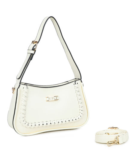 Immagine di RIFLE - Borsa a spalla avorio con dettaglio intreccio frontale, tracolla removibile