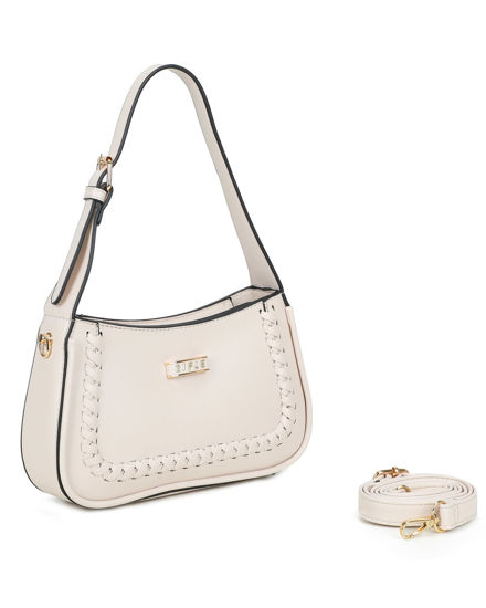 Immagine di RIFLE - Borsa a spalla naturale con dettaglio intreccio frontale, tracolla removibile