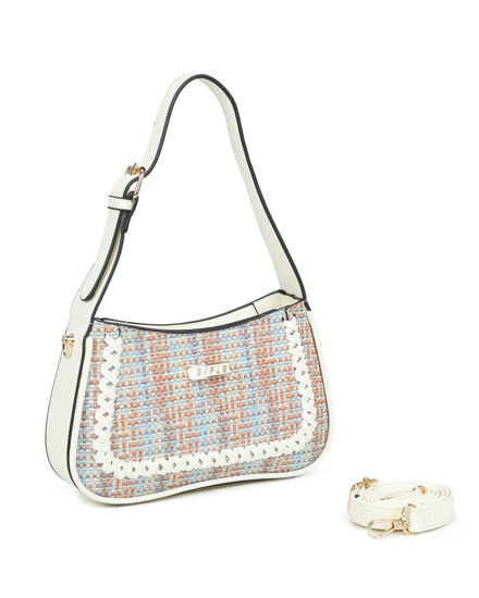 Immagine di RIFLE - Borsa a spalla multicolor con dettaglio intreccio frontale, tracolla removibile