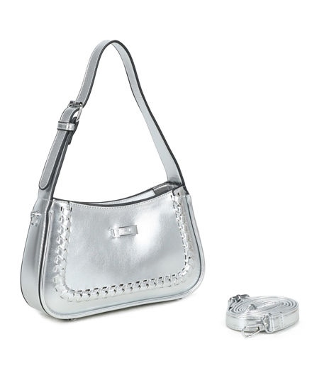 Immagine di RIFLE - Borsa a spalla argento con dettaglio intreccio frontale, tracolla removibile