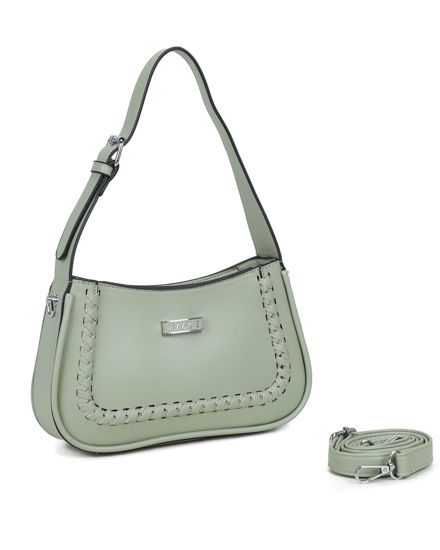 Immagine di RIFLE - Borsa a spalla verde salvia con dettaglio intreccio frontale, tracolla removibile