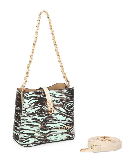 Immagine di RIFLE - Minibag animalier celeste con tre scomparti principali e pattina con chiusura a girello, tracolla removibile